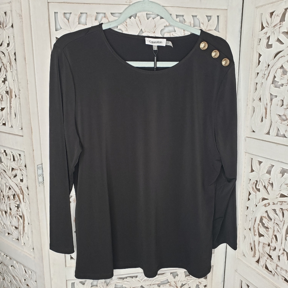 Calvin Klein Black Gold Button Detail Shirt
